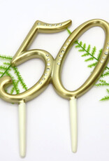 Gouden '50' jubileum taarttopper met strass stenen met pinnen