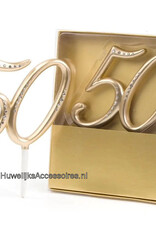 Gouden '50' jubileum taarttopper met strass stenen met pinnen