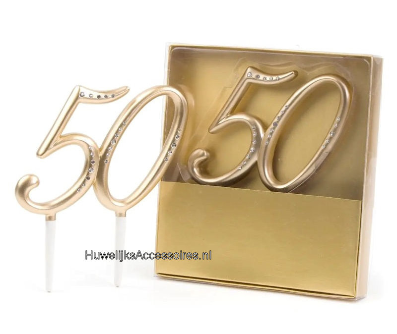 Gouden '50' jubileum taarttopper met strass stenen met pinnen