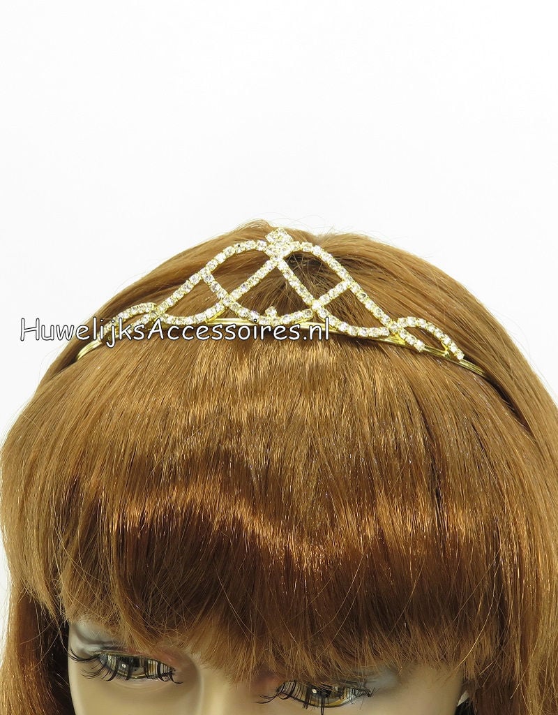Bruid tiara goudkleurig met strass steentjes