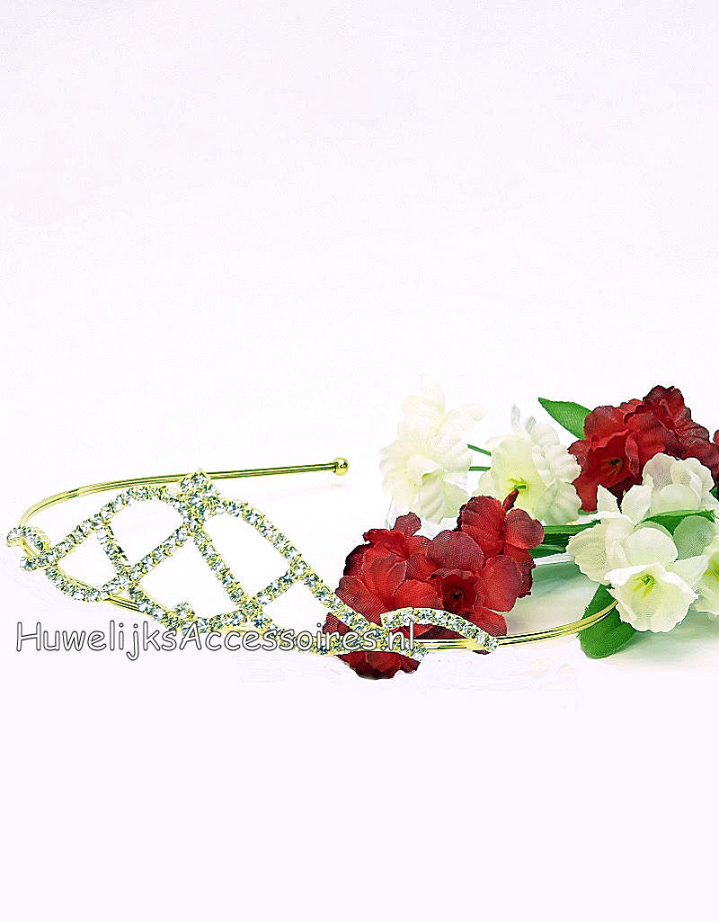 Bruid tiara goudkleurig met strass steentjes