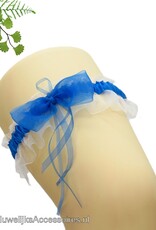 Wit organza en turkoois blauw satijn bruids kousenband