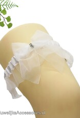 Witte organza en satijn bruids kousenband met strass stenen
