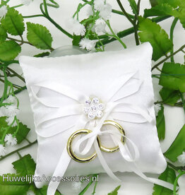 Honden ringkussentje versierd met strass en witte lint