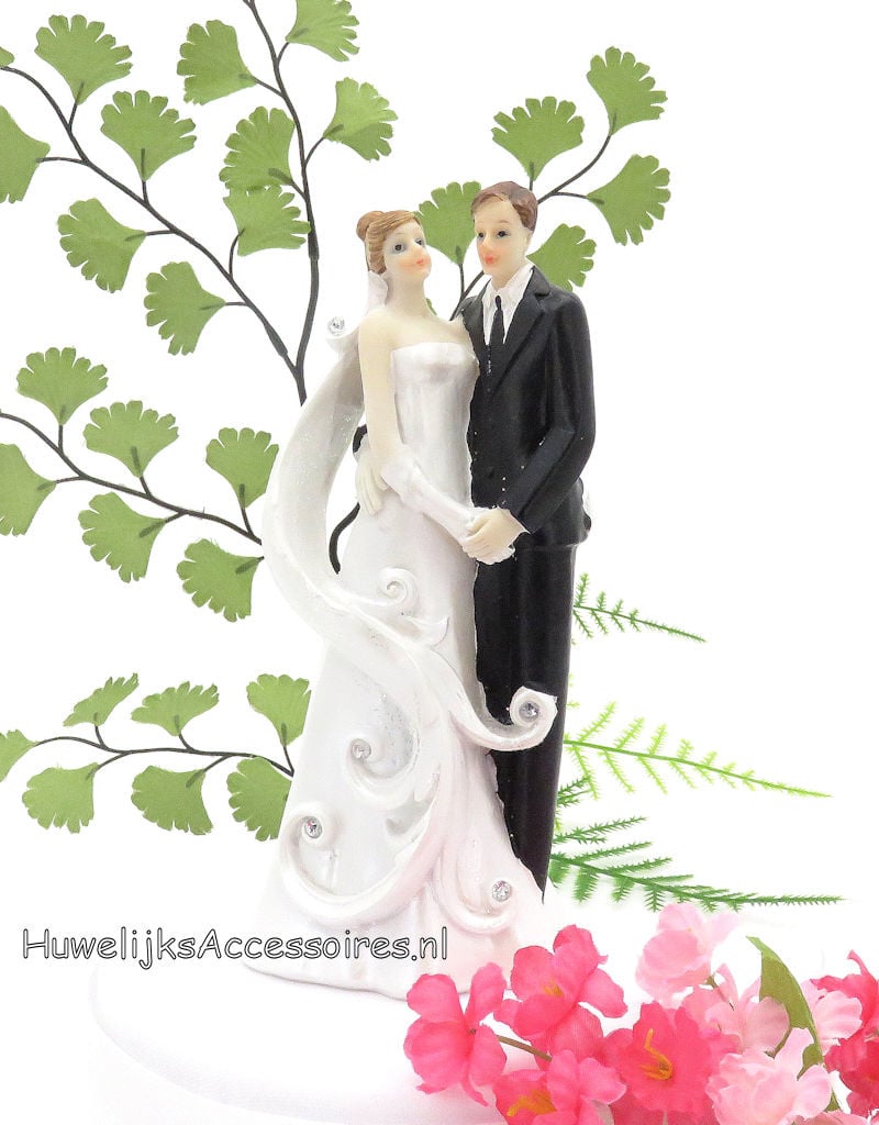 Mooi elegante bruidspaar taart topper versierd met strass stenen