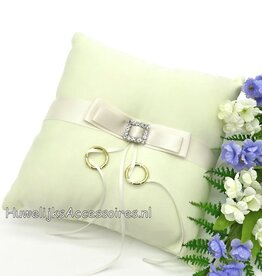 Ecru trouwring kussen met strass gesp