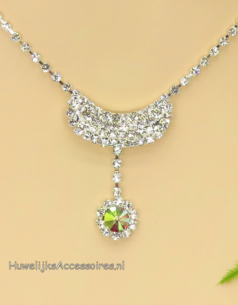 Strass halsketting met prachtige oorbellen set