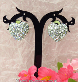 Zilver hart strass clip oorbellen