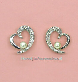 Zilveren strass oorbellen met parels