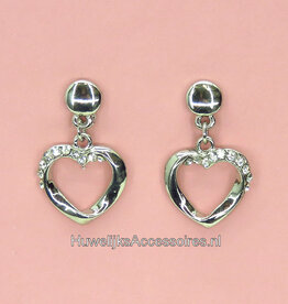 Zilver strass hart oorbellen