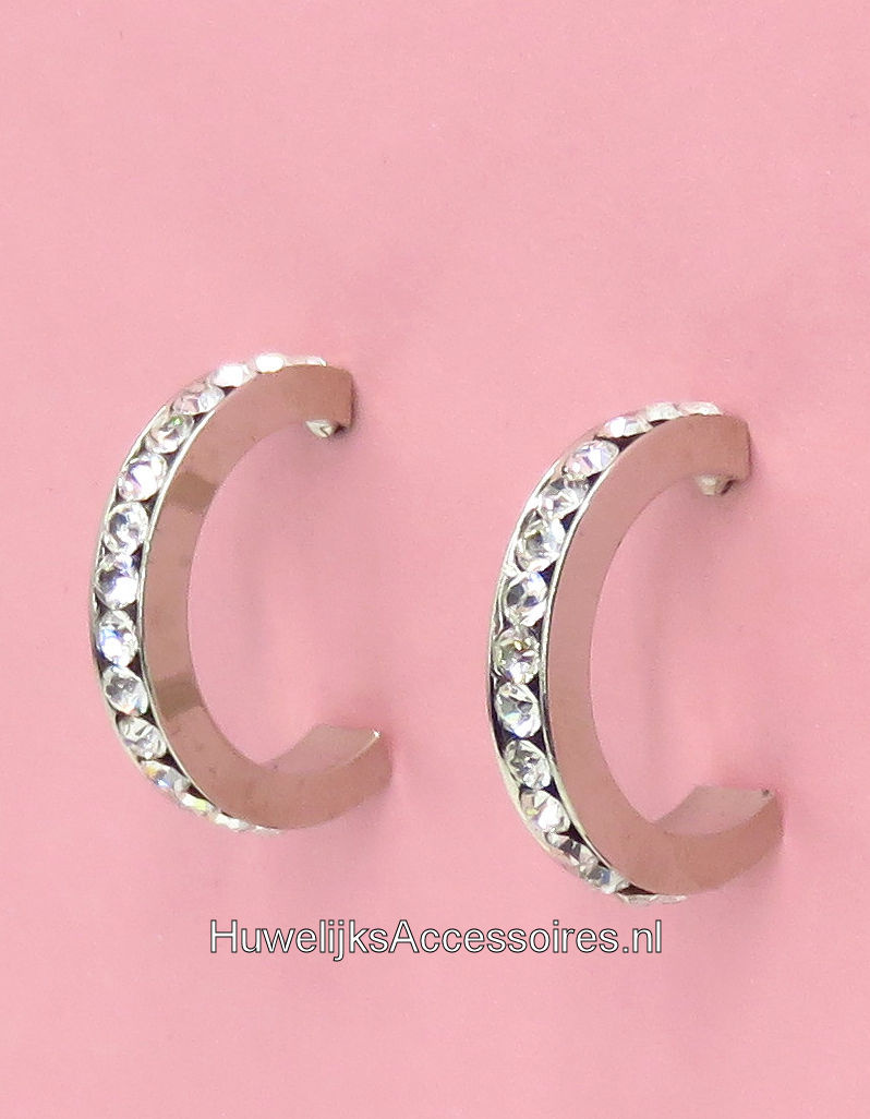 Sprankelende zilveren strass halve oorringen oorbellen