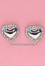 Prachtige zilveren hart met strass stenen oorstekers