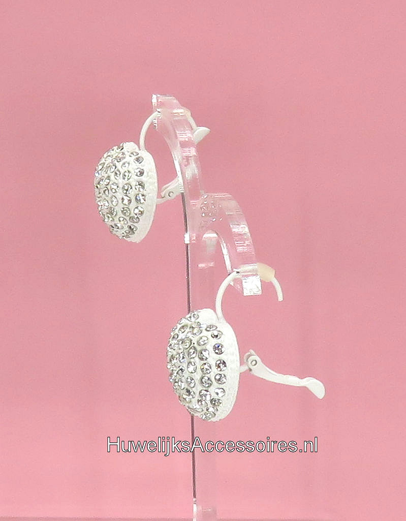 Prachtige wit hart oorbellen met strass stenen 