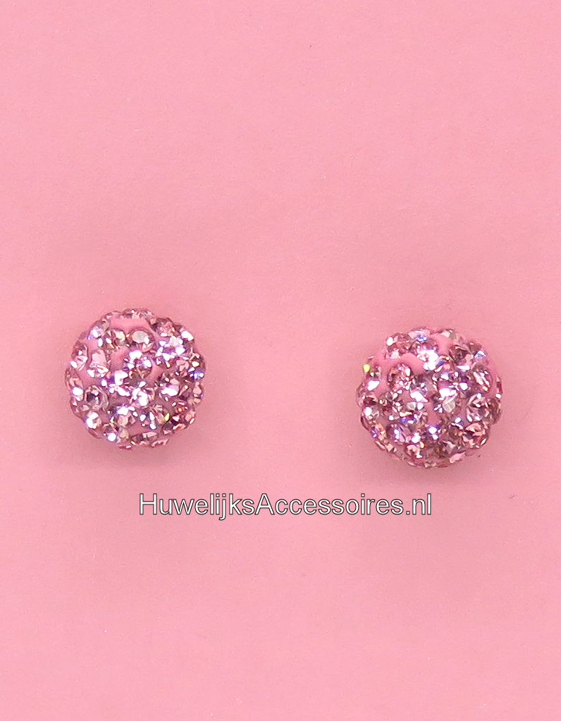 Sprankelende roze strass stenen bal oorstekers oorbellen
