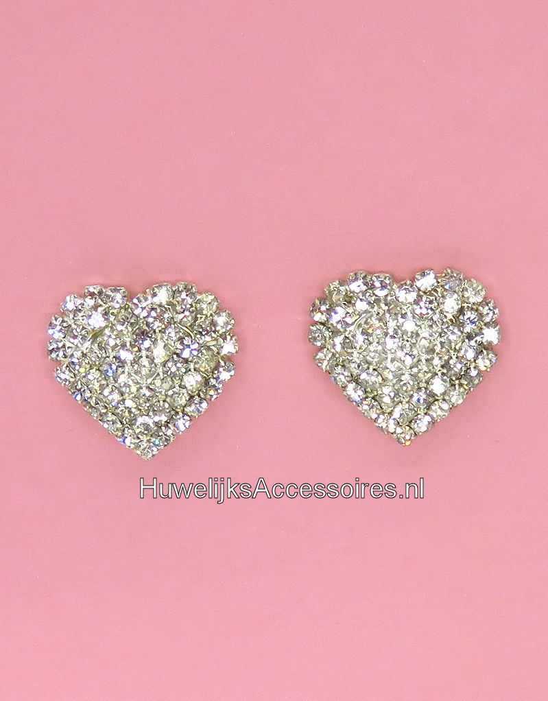 Prachtige zilveren strass stenen hart oorstekers