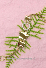 Goud armband met 2 bloemen en strass stenen