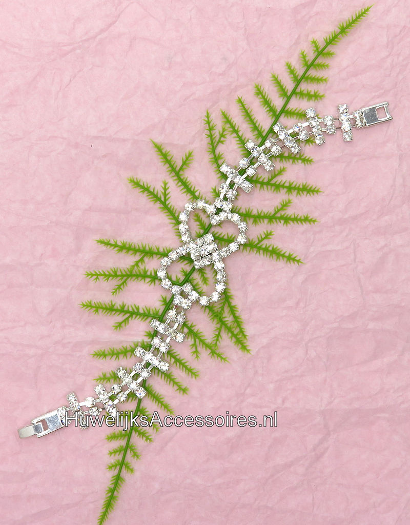 Prachtige armband met 2 strass stenen harten