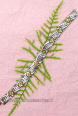 Zilver en goud gekleurde RVS schakel armband