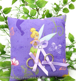 Disney Tinkerbel met 'Attitude' trouwring kussen lila lint