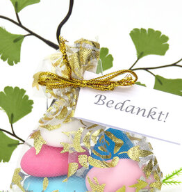 Gouden rozen organza zakje met bruidssuiker