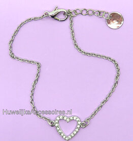 Zilver en strass stenen open hart armband