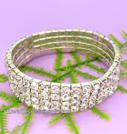 Rekbaar armband met 4 rijen strass stenen