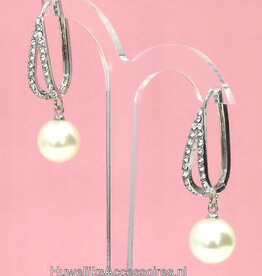 Parel en strass langwerpig creolen oorbellen