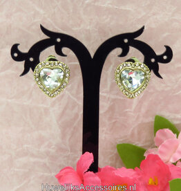 Gouden hart strass clip oorbellen