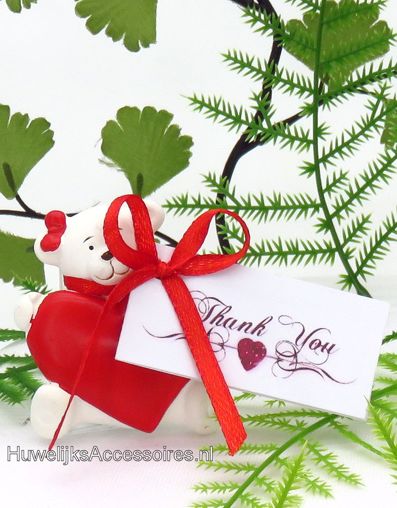 Schattige witte beertje met en rode hartje bedankje