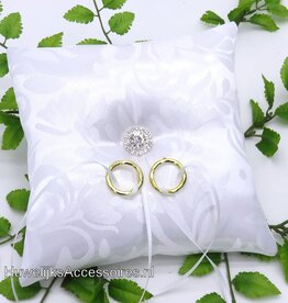 Witte trouwring kussen met grote strass versiering