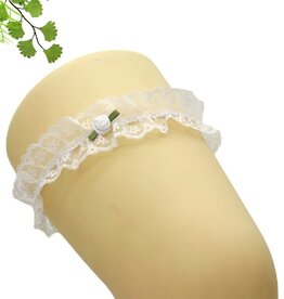 Wit kant bruids kousenband met witte roosje