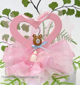 Roze hartje met beertje taarttopper