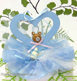 Blauw hartje met beertje taarttopper