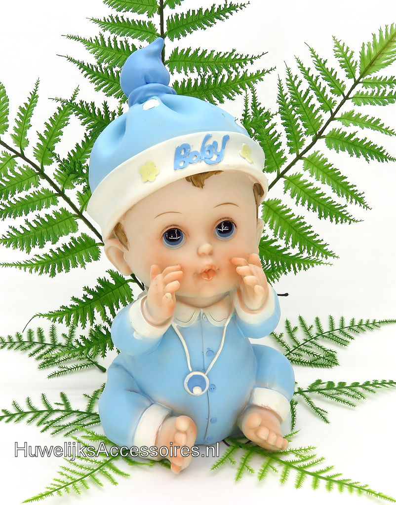 Zittende blauwe baby in pyjama taarttopper