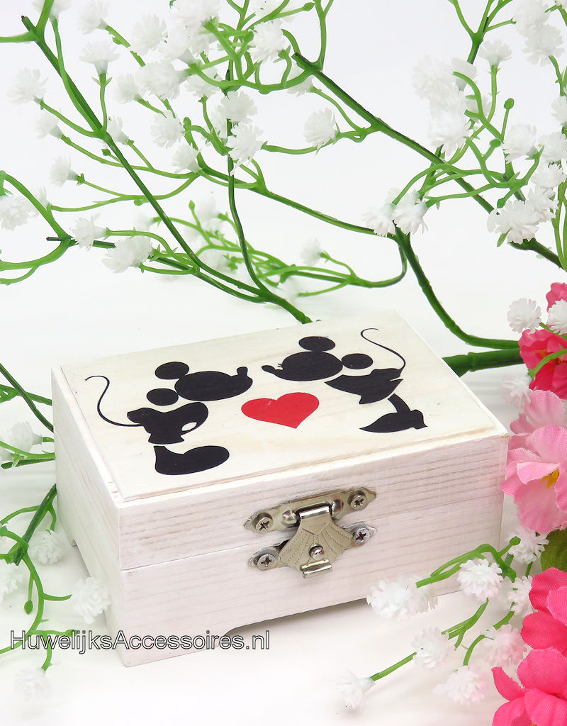 Disney Mickey en Minnie witte hutkoffer trouwring doosje