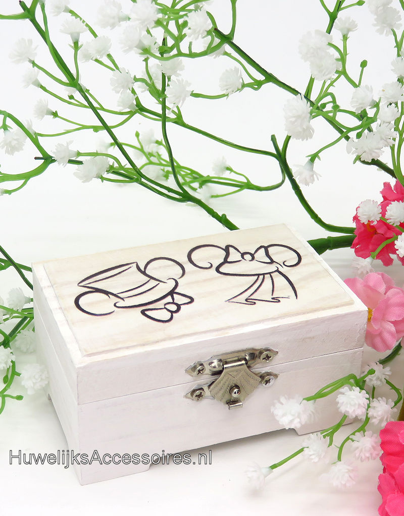 Disney Mickey en Minnie wit hout koffer trouwringen doosje