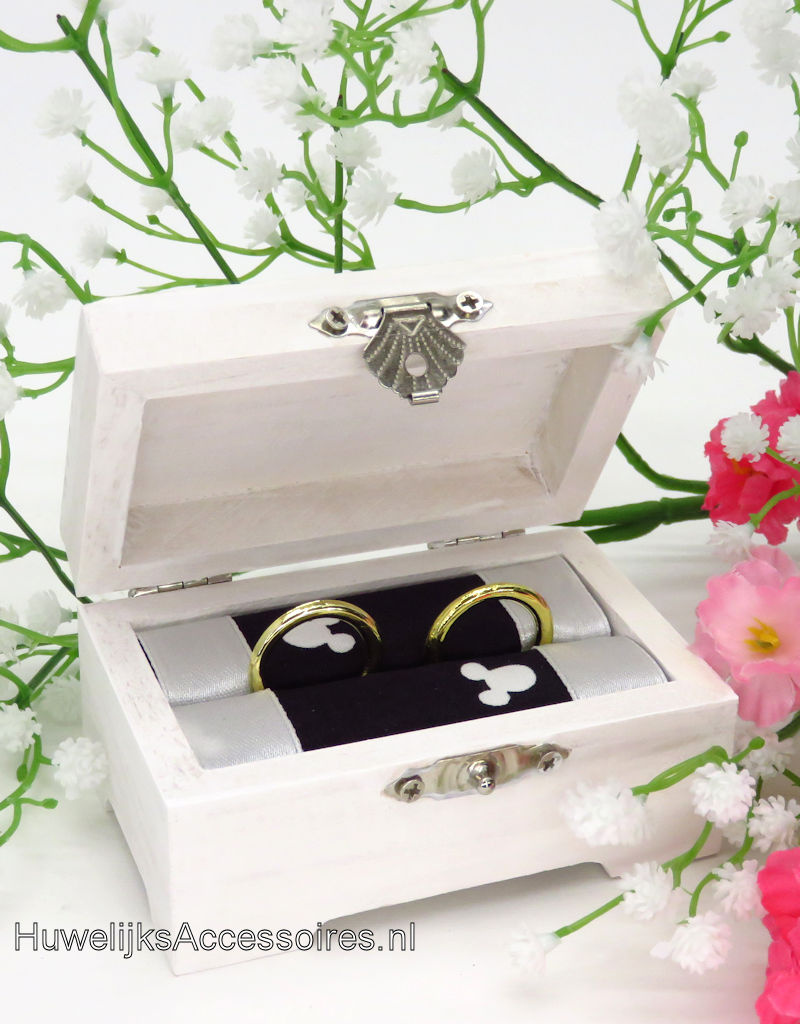 Disney Mickey en Minnie wit hout koffer trouwringen doosje