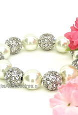 Rekbaar armband met parels en strass steen kralen
