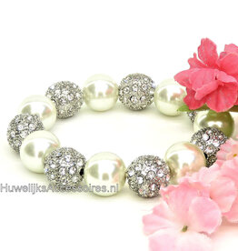 Elastisch armband met parels en strass stenen