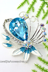 Prachtige broche versierd met turkoois en wit geëmailleerd  bloemen