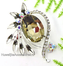 Broche met een grote bruine strass steen