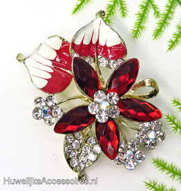 Broche versierd met robijn strass stenen