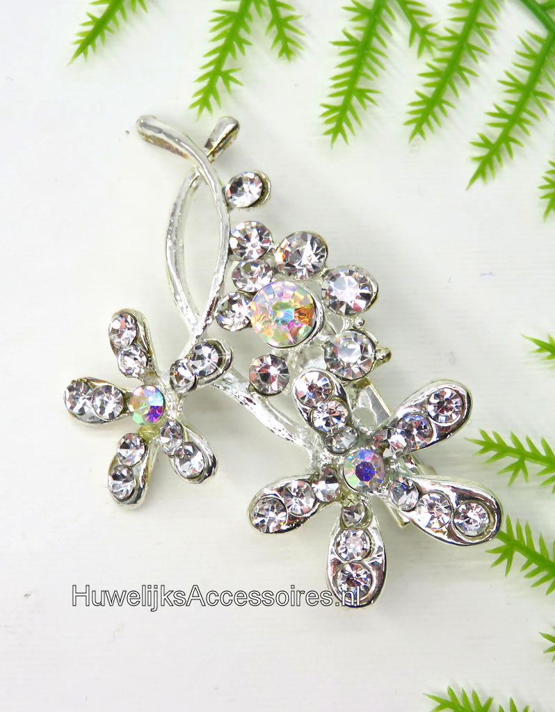 Heel mooie broche versierd met strass bloemen