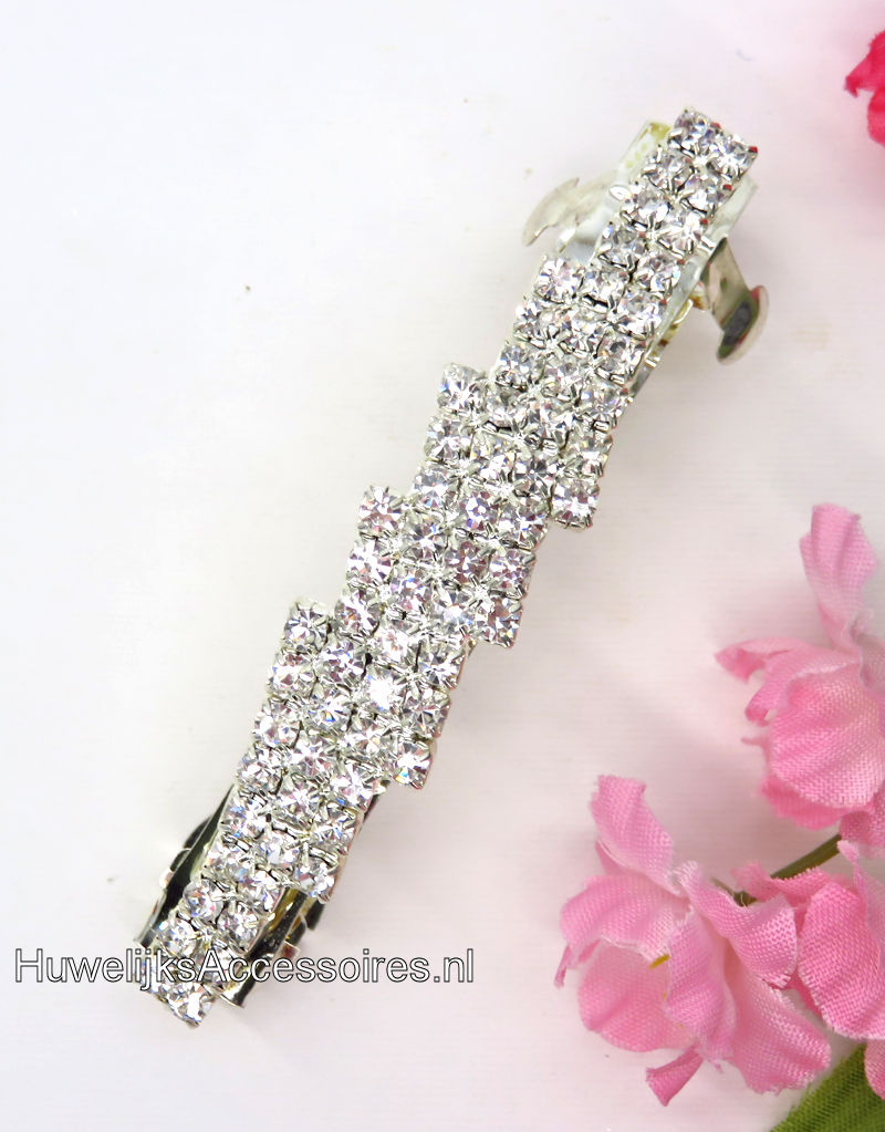 Zilver en strass stenen patentspeld haarspeld