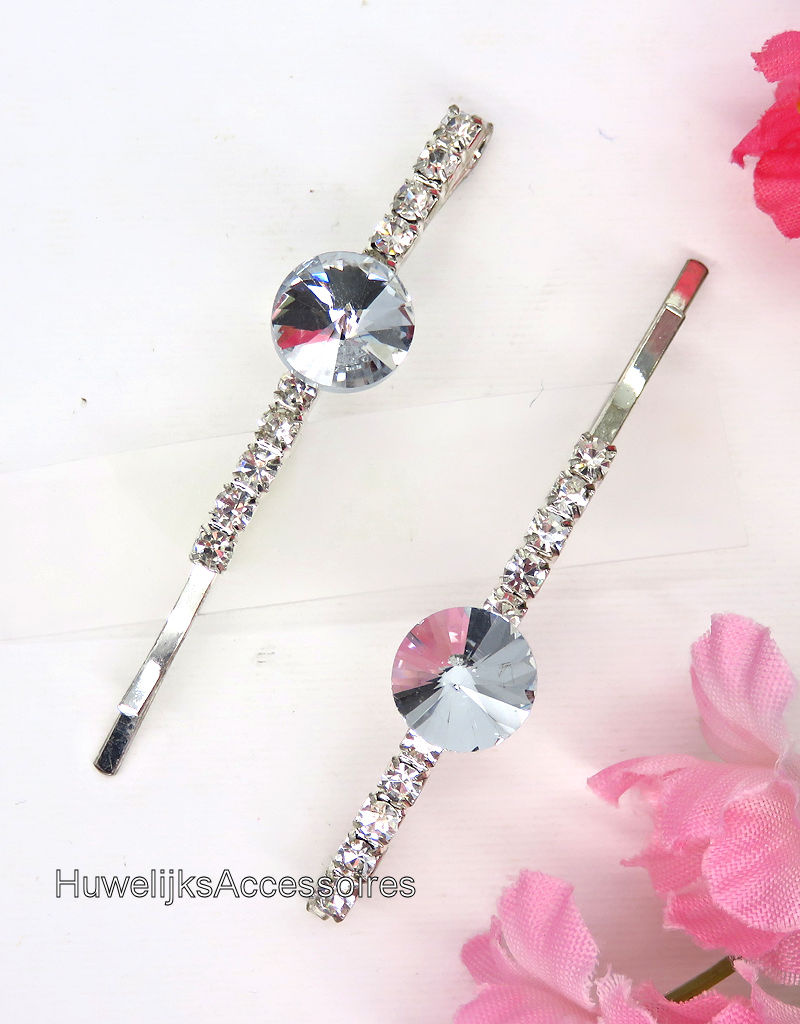 2 Zilver strass stenen schuifspelden