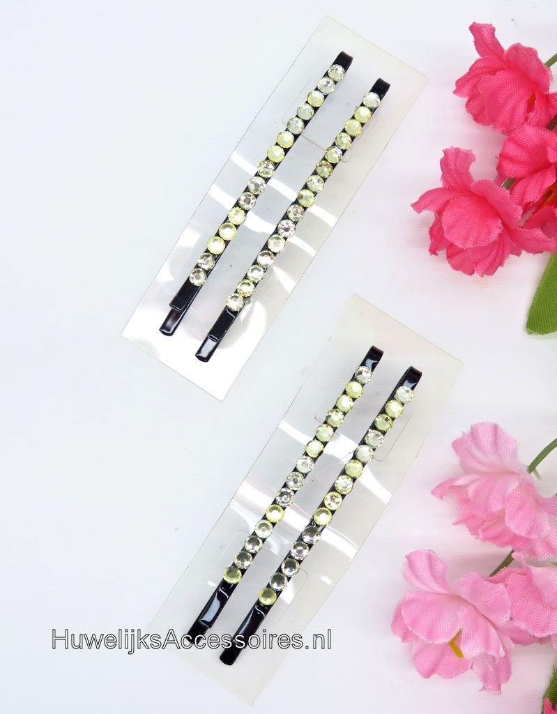 2 sets strass stenen aan zwart schuifspelden