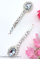 2 Zilver strass steen schuifspelden