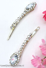 2 Zilver strass steen schuifspelden