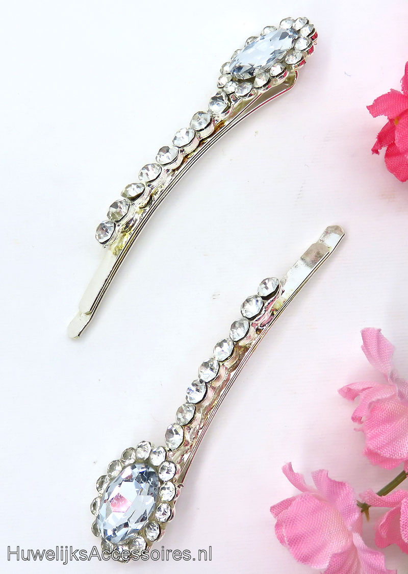 2 Zilver strass steen schuifspelden