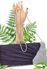 Zwarte luxe avond bruidstasje met strass steentjes